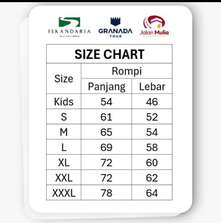 Size Chart Rompi Umroh